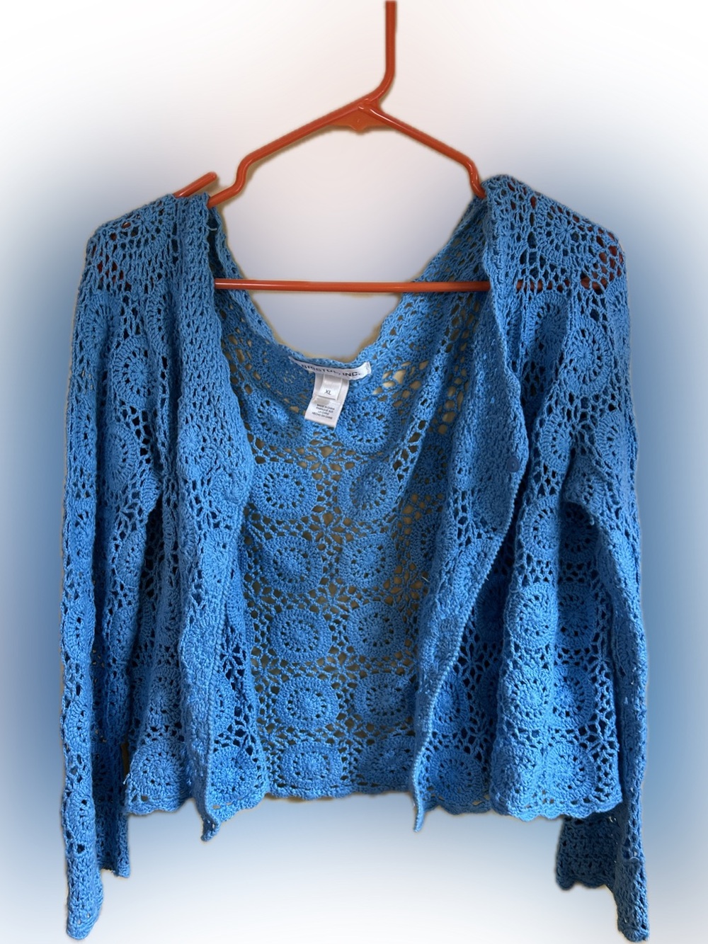 Bright Blue Crochet Open Cardigan Sweater - Women’s size XL
